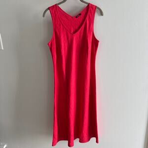 Vivid Red Sleeveless 100% Linen Midi Dress Size M
